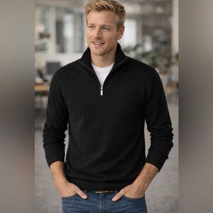 Perry Ellis Men's Black Quarter Zip Mock Neck Pull-over Sweater, Size Large